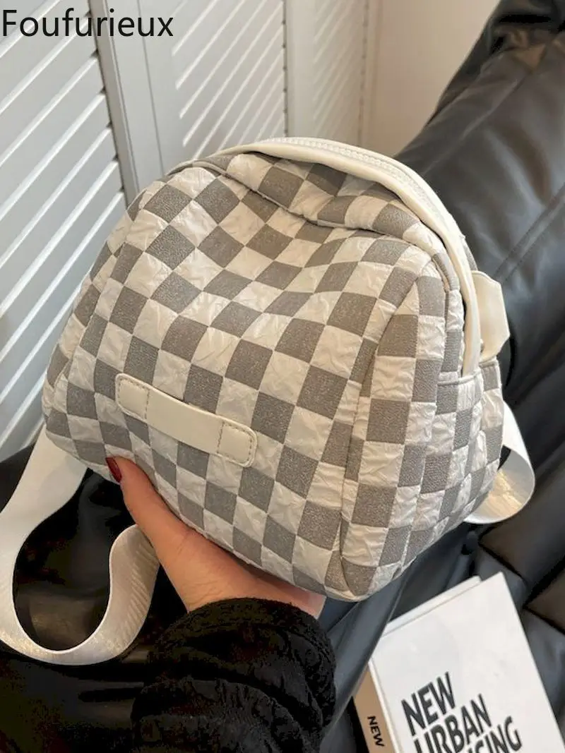 

Foufurieux Large-capacity Bag Women 2022 Summer New Popular Messenger Bag Casual Wild Checkerboard Canvas Bag Shoulder Bag