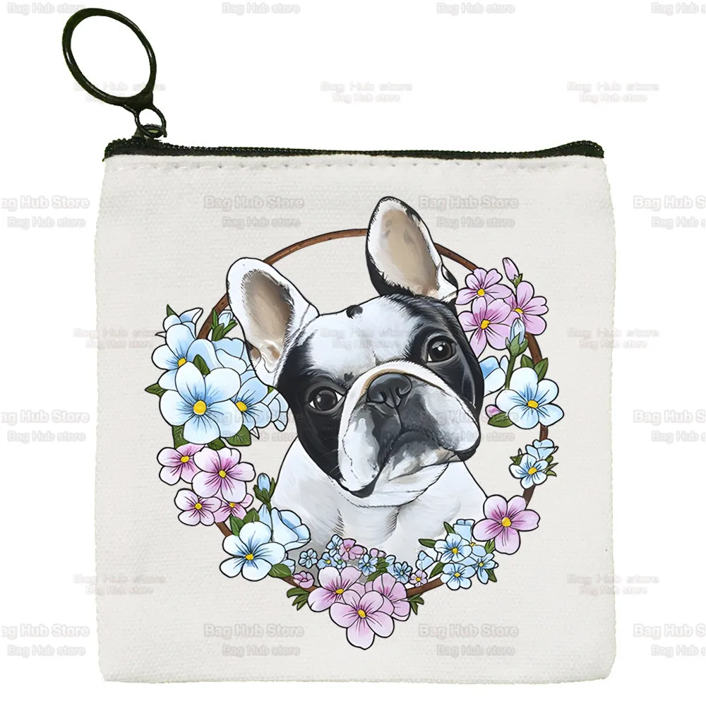 French Bulldog Coin Purse Vintage Mini Wallet Change Pouch Kawaii Dog Lover Graphic Keys Card Bag Storage Card Bag Zipper