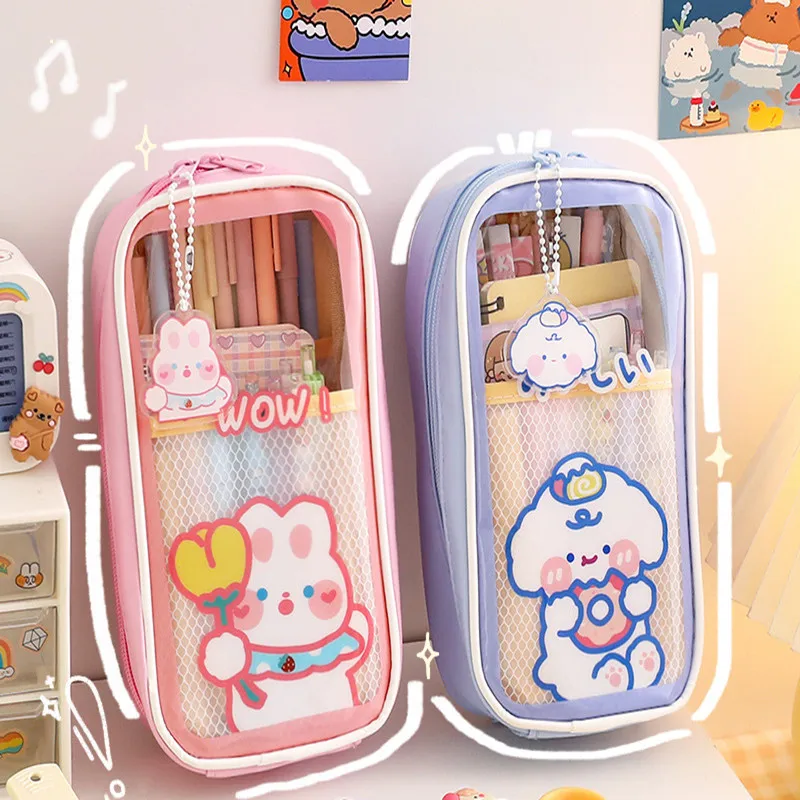 

Ins Japanese Pencil Case Transparent Large-capacity Student Pencil Case Cute Girl Creative Simple Pencil Case Stationery Bag