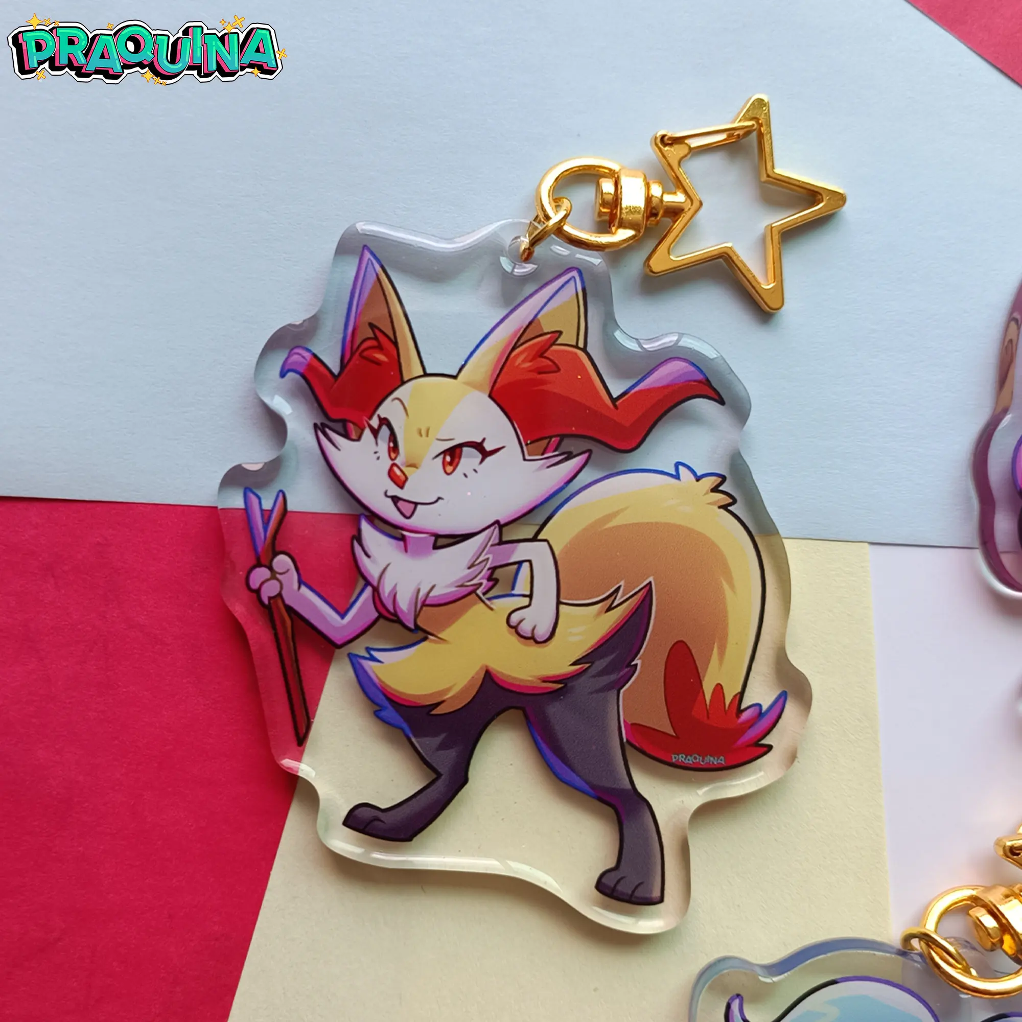 Фото Акриловый брелок Braixen: Лопунни, Гудра, Праймарина, Мяускарада, Гардевоар, Зороарк, Обстагуан – подвеска для сумки, коллекционный подарок для фанатов аниме №2