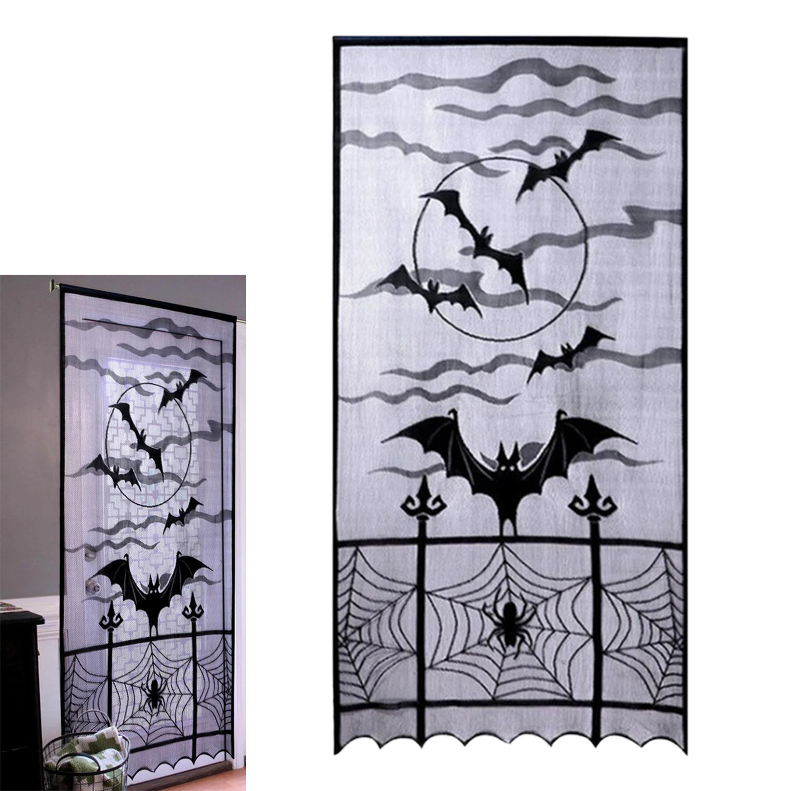 

Spider Bat Curtains Halloween Curtains With Black Bats And Spiders 40 X 82 Inch Halloween Lampshade Fireplace Cloth Decor