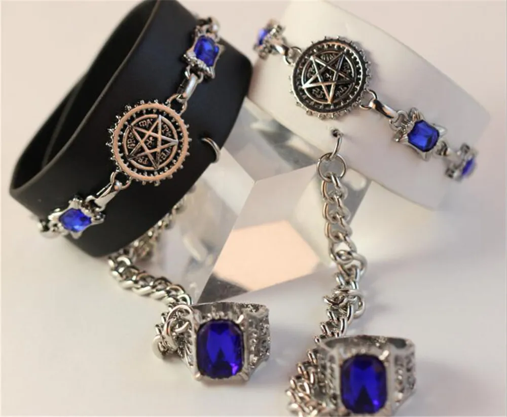 

Anime Black Butler Kuroshitsuji Bracelet Men Punk Leather Chain Bracelets Bangles For Women Cosplay Jewelry anime cosplay