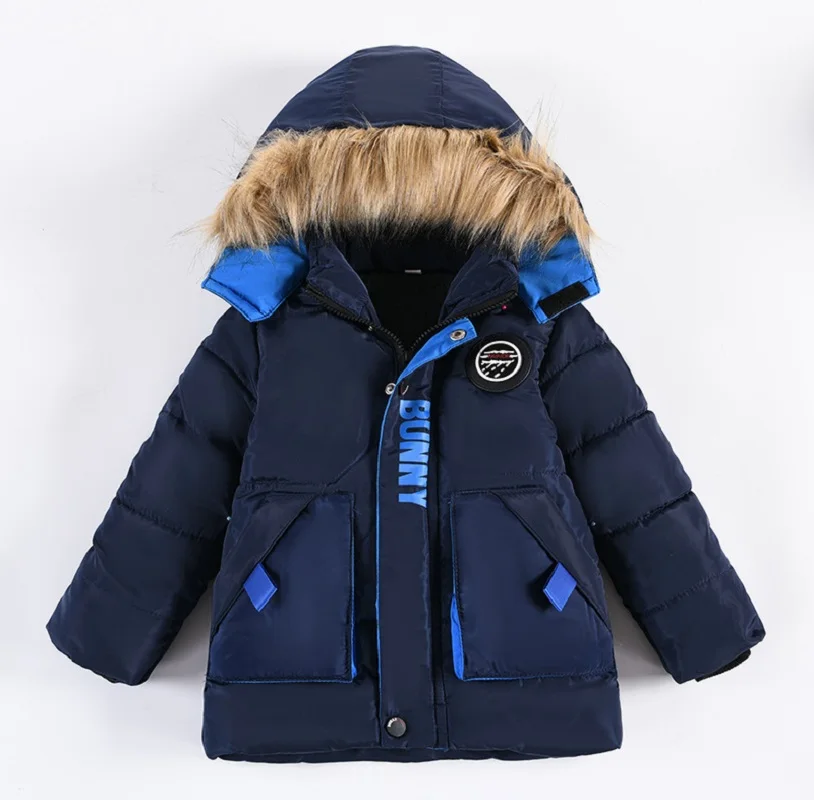

Winter Baby Boys Warmth Fleece Lined Detachable Fur Hood Snow Jackets Children Therme Parka Kids Outfit Top Coats For 1-6 Years