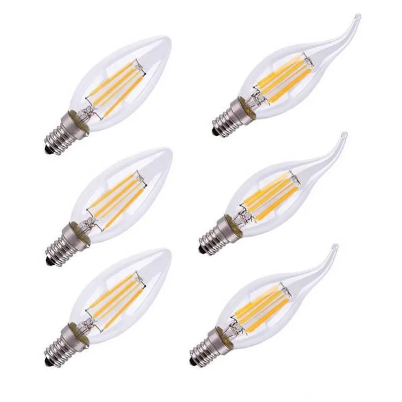

10pcs LED Filament Bulb E14 4W/6W AC220V Glass Shell 360 Degree C35 Edison Retro Candle Light Warm/Cold White Free Shipping