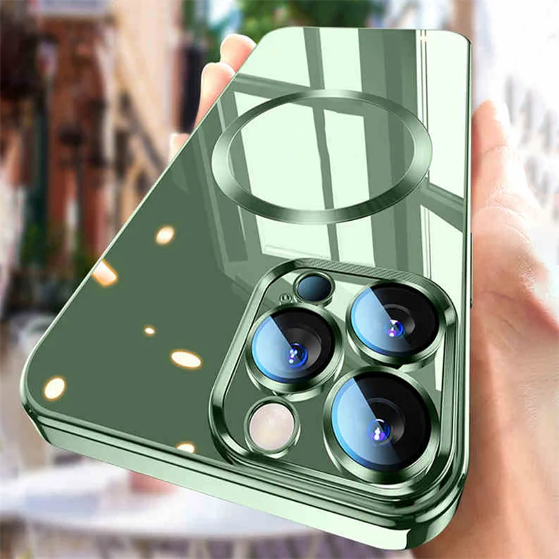 

Electroplating Clear Magsafe Magnetic Wireless Charging Case for IPhone 13 12 11 Pro Max Camera Glass Lens Cover Soft Cover