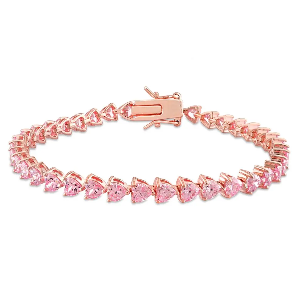 

Women`s 11-3/4 Carat T.G.W. Heart-Cut Created Pink Sapphire Rose Gold Flash Plated Sterling Silver Tennis Bracelet