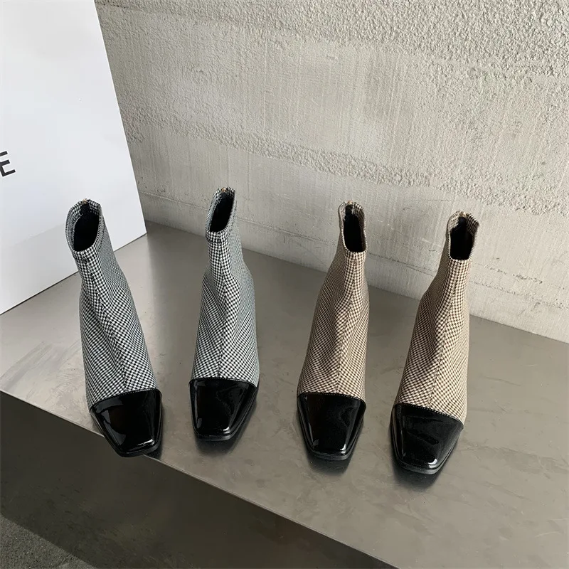 

Женские ботинки, новинка 2022, зимняя обувь на молнии, Осенняя обувь, искусственная кожа, до середины икры, смешанные цвета, хлопок, Fab