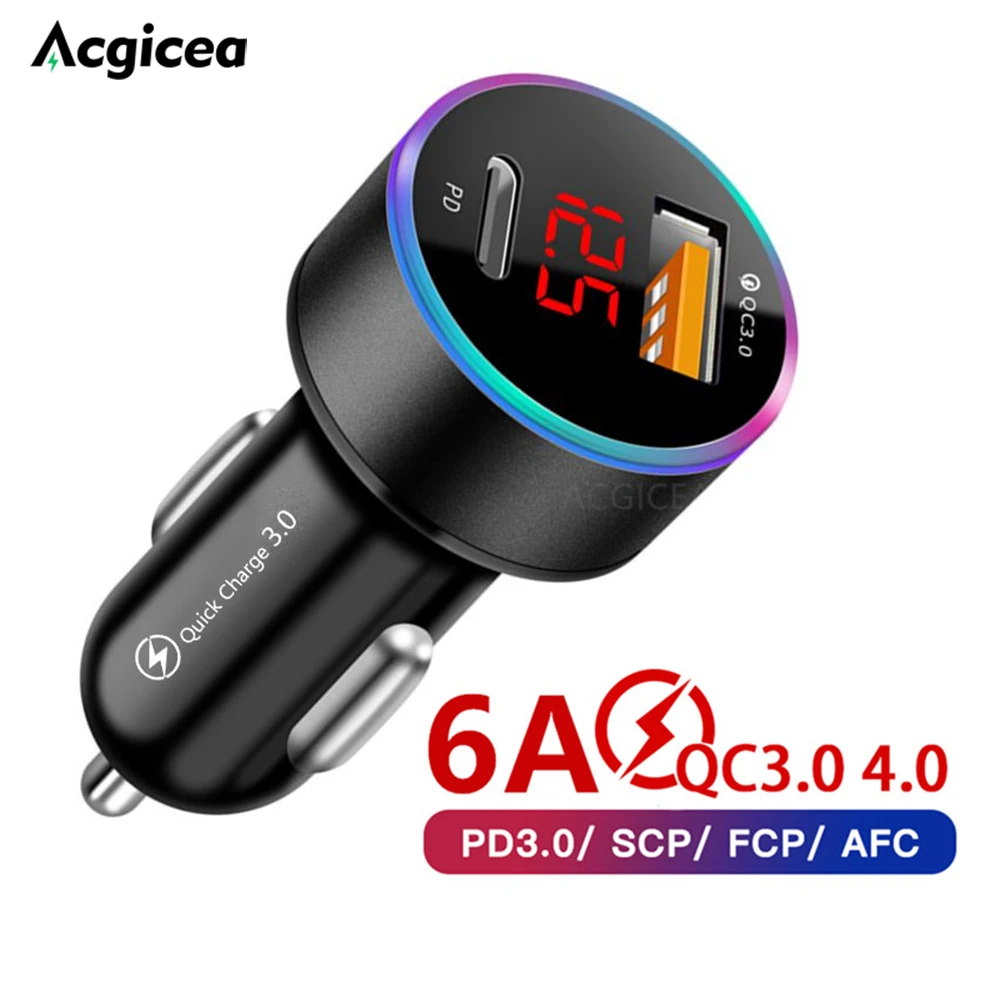 

Quick Charge 4.0 3.0 USB Car Charger For iPhone Xiaomi Huawei 36W QC4.0 QC3.0 QC Auto Type C PD 6A Fast Car Mobile Phone Charger