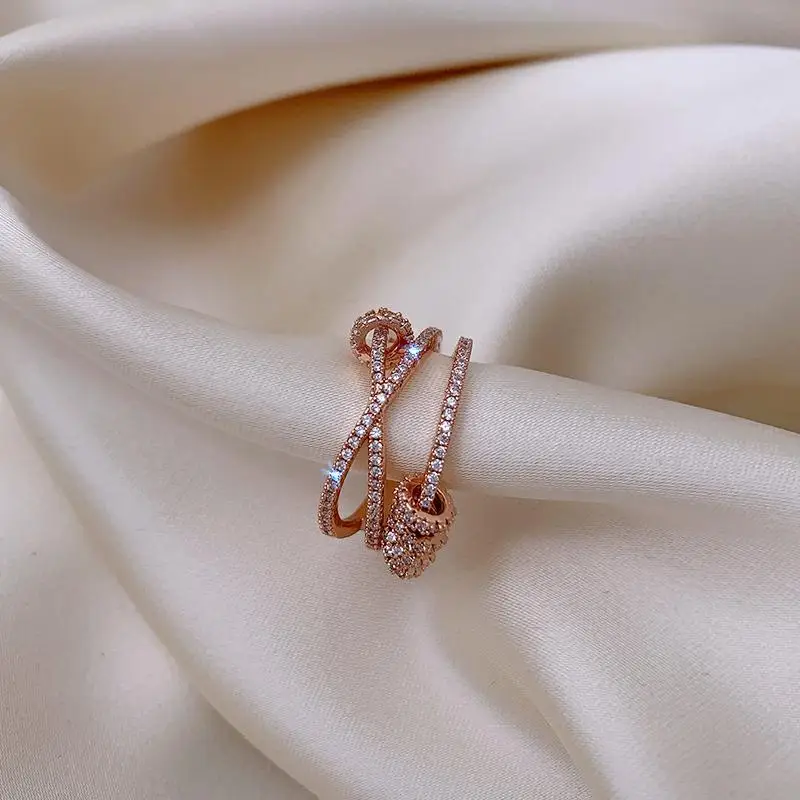 

Luxury Zircon Gold Plated Copper Ring Fashion Design Open Adjustable Ring Engagement Jewelry for Women