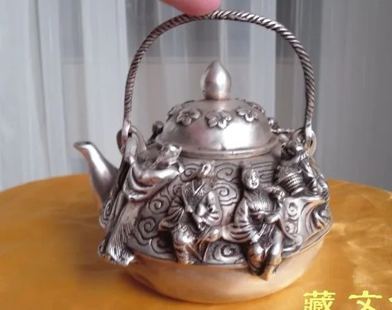 coated silver Collectible exquisite silver eight immortal Teapot pot 10 cm tall Garden  100% real Tibetan Silver Brassroom