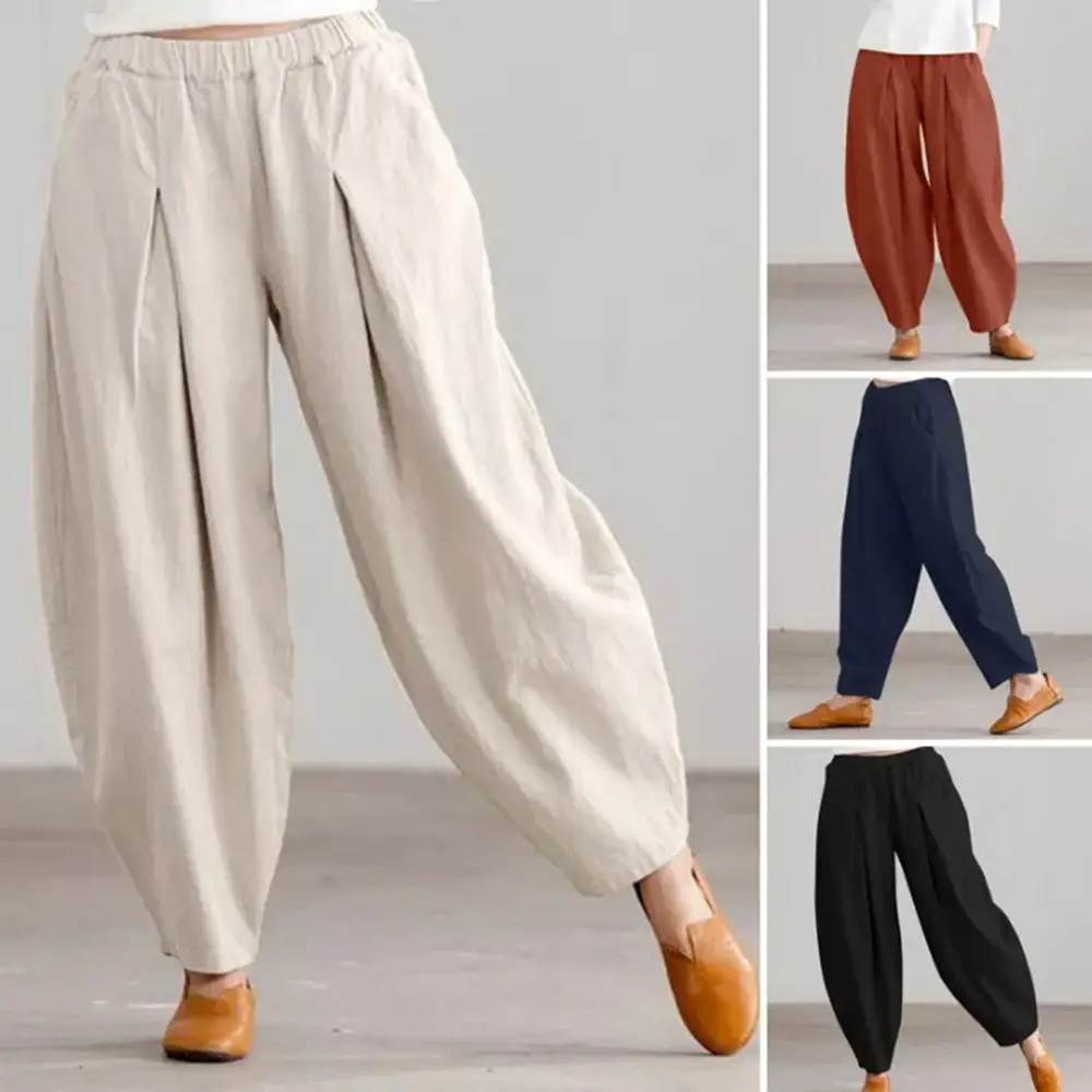 Women Cotton Linen Harem Pants Plus Size 5XL Summer Cool Casual Trousers Harajuku Natural Color Sarouel