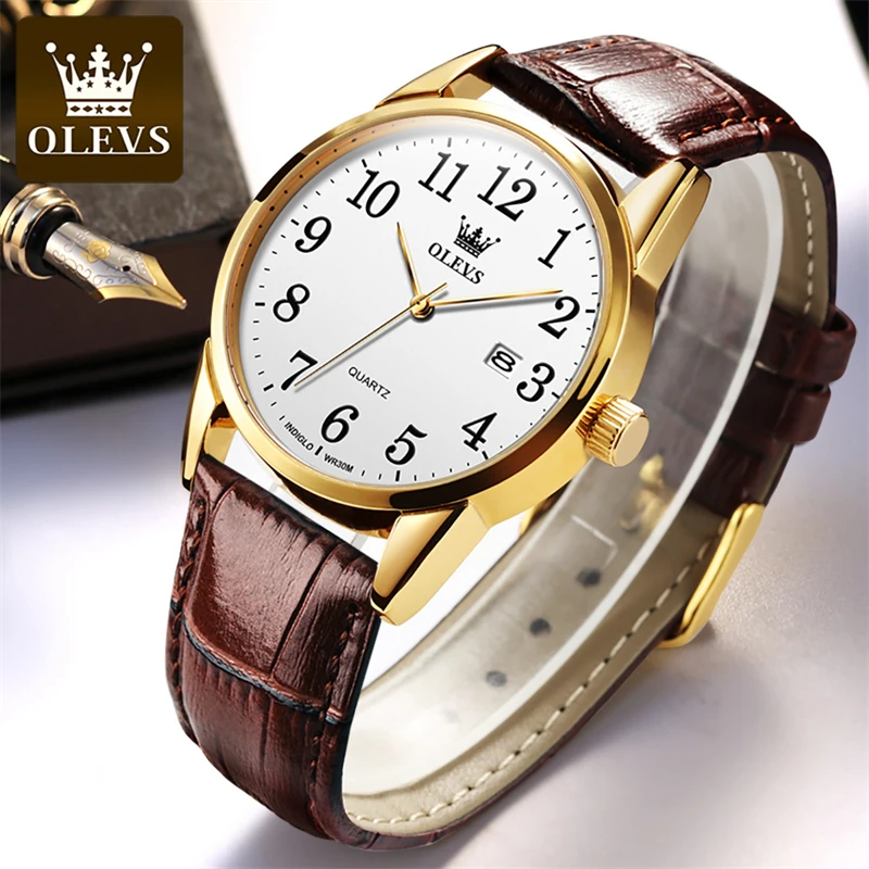 

OLEVS 5566 Fashion Business Mens Watches Luxury Brand Leather Strap Calendar Waterproof Quartz Wrist Watch Man Relogio Masculino