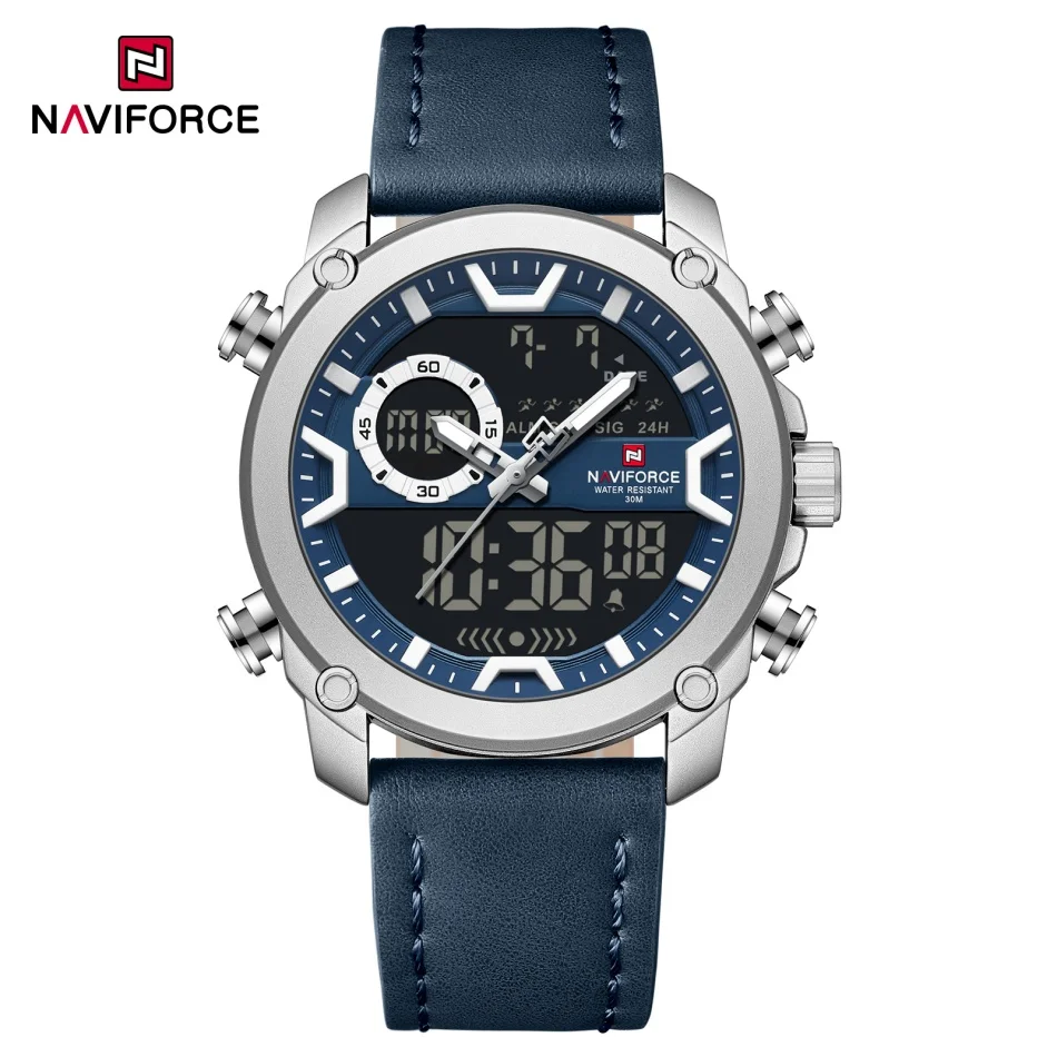 NAVIFORCE Бизнес Супер Стиль Мужские Наручные Часы Двойной Дисплей Натуральная Кожа 3ATM Водонепроницаемый Будильник Режим Часы Для Мальчиков (art.: 3920d2cf3063c) - 3920d2cf3063c