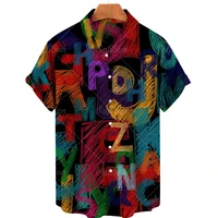 summer new street fashion 3d impressive print color graffiti pattern hawaiian shirt mens short sleeve polyester casual