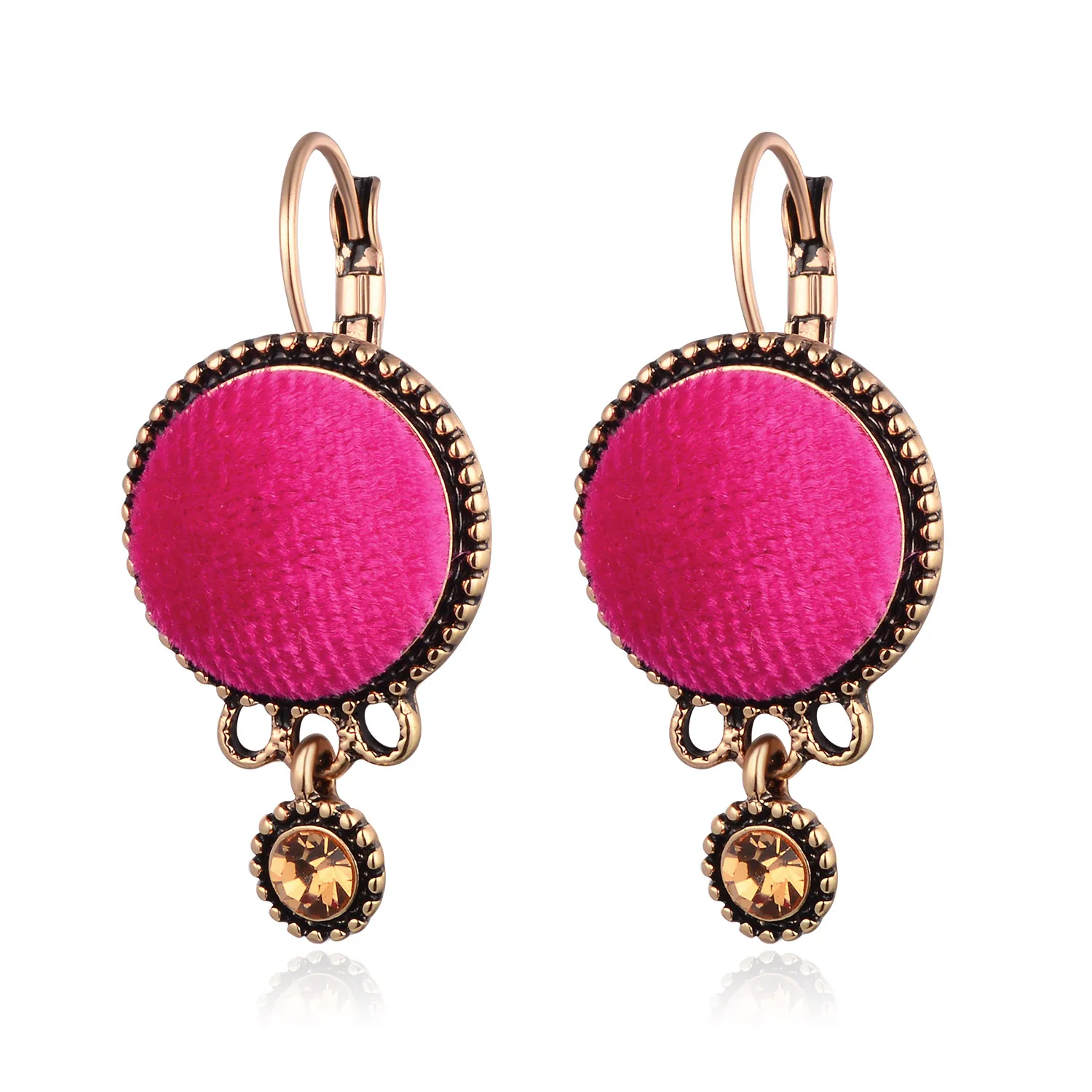 

2023 Autumn and Winter Women's Clip Earrings Retro Velvet Buttons Color Diamond Alloy Pendant Fashion Jewelry