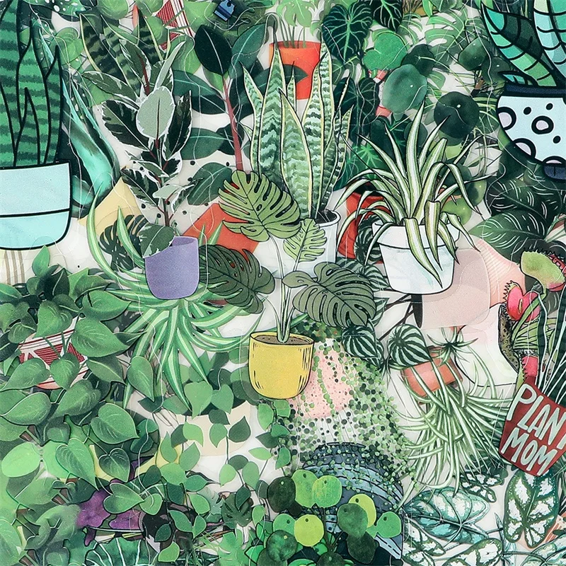 50 шт., кавайные зеленые растения, наклейки для домашних животных, эстетические ручные бухгалтерские учетные прозрачные детские украшения «сделай сам», принадлежности для скрапбукинга