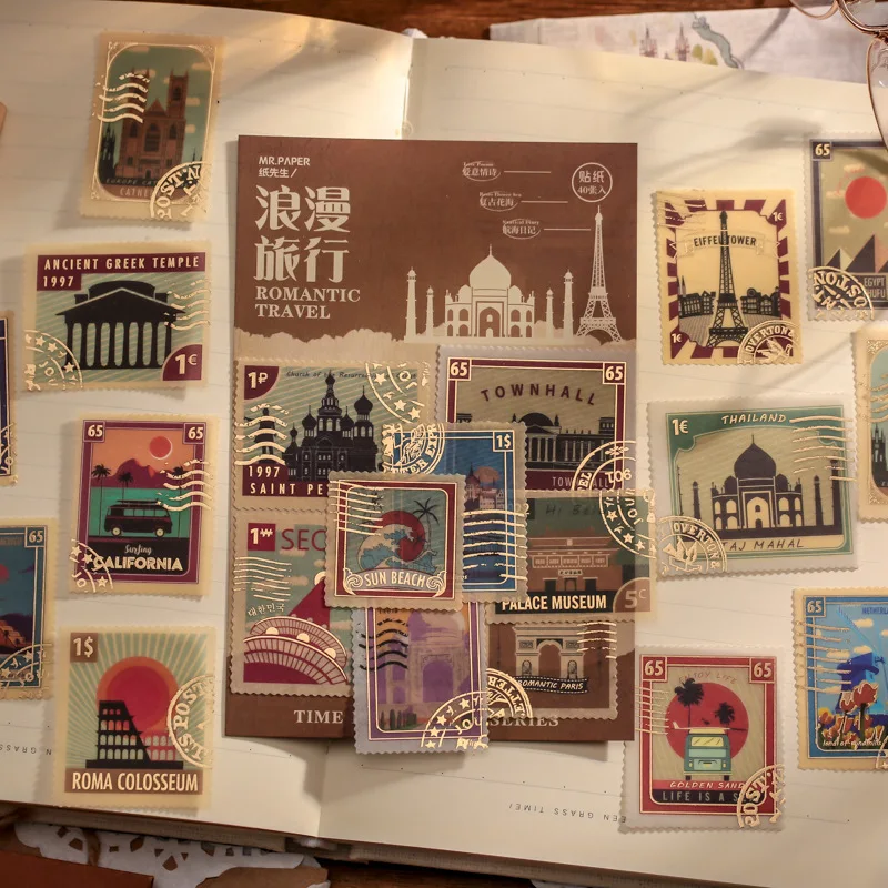 

40pcs Bronzing Stickers Pack Scrapbooking DIY Journal Planner Card Making Decoration Notebook Vintage Creative Material Sticker
