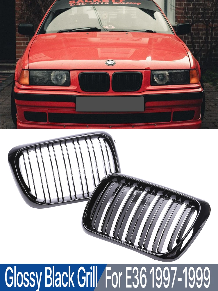 

Twins Line Gloss Black M Color Shadowline Grille M Sport Front Bumper Kidney Grills For BMW 3 Series E36 LCI 1997 1998 1999