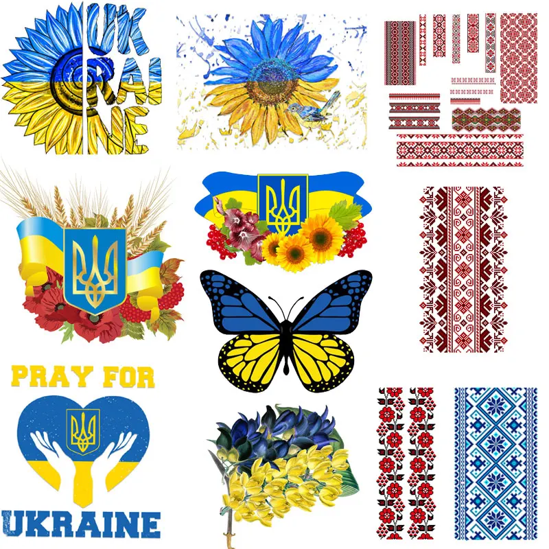 

Ukraine Flag Patches Ukrainian Vishvanka Iron-on Transfers for Clothing Thermoadhesive Patch Sunflower Stickers on Girl T Shirts