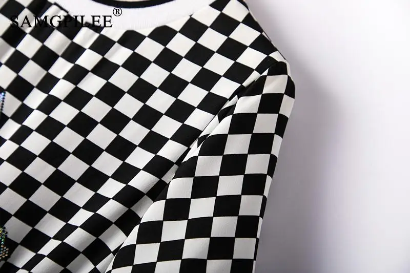 Two Piece Sets Womens Outifits Contrast Plaid Hot Drill O Neck T-shirt Beam Mouth Elastic Waist Women's Pants Set Woman 2 Pieces 2 Two Piece Sets Womens Outifits Contrast Plaid Hot Drill O Neck T-shirt Beam Mouth Elastic Waist Women's Pants Set Woman 2 Pieces 2