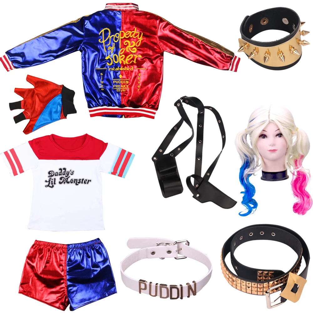 

children Carnival Харли Куинн Harley Cosplay Quinn Costumes Harleen Quinzel Отряд Самоубийц Kids Girls T Shirt Jacket