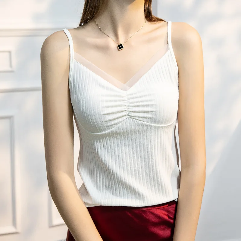 

High Quality 2023 Women Top Gauze Design Spring Summer Sleeveless SpliceT-shirt Sexy Crop Top Clothes Tank Top Y2k Corset Top