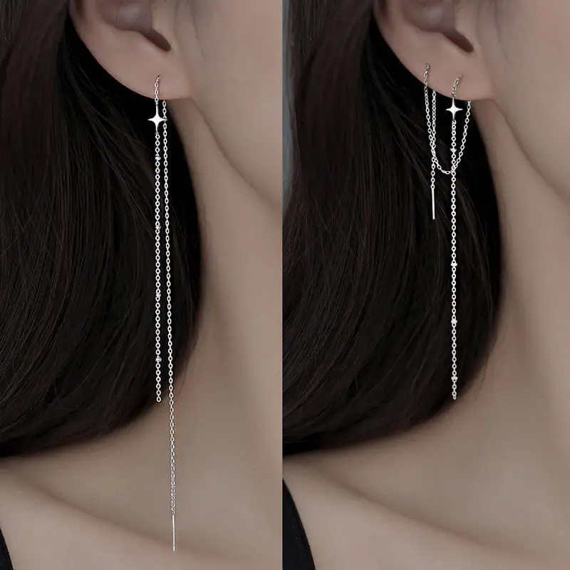 

New Minimalist Silver Color Chain Long Tassel Drop Earring for Women Statement Dangle Earrings Personality Ear Line Jewelry Gift