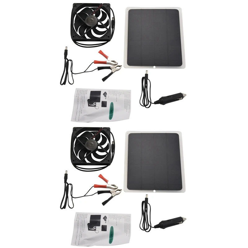 

2X 10W Solar Panel Powered Fan Mini Ventilator For Dog Chicken House Greenhouse RV Roof