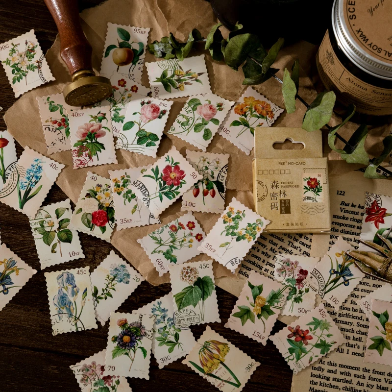 

40Packs wholesale Sticker Forest plant flowers Retro Plant stamp Painting Stationery School Supplies Scrapbooking 4CM