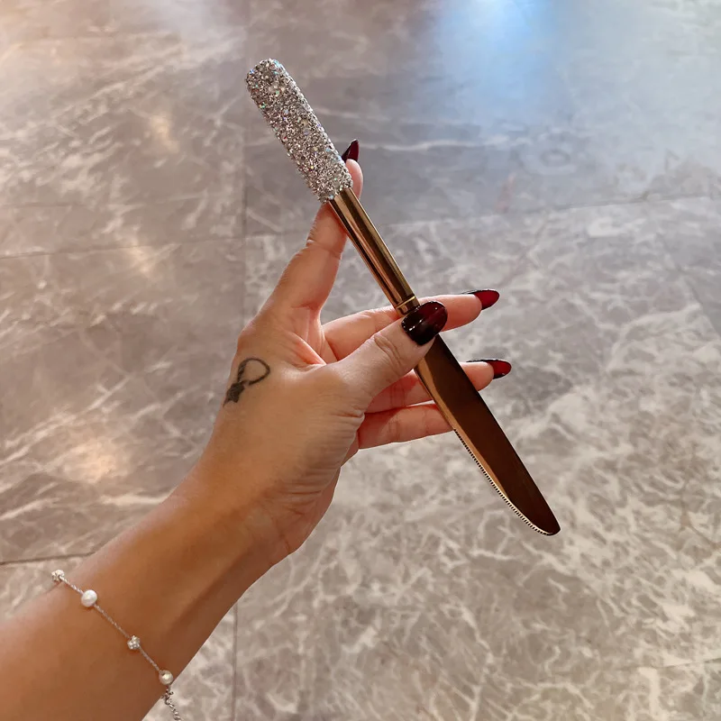 Роскошные бриллиантовые столовые приборы Золотая вилка ложка нож столовая