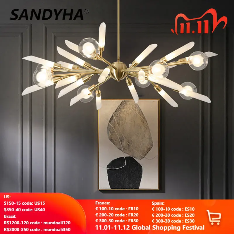 

Nordic Modern Pendant Lights Glass Luxurious Gold Art Decor LED Ceiling Chandelier Restaurant Living Room Bedroom Furniture Lamp