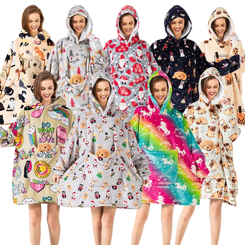 

Autumn Winter Velvet nightdress Pajama Sets Cartoon Robes Christmas Print Night Dress Sleepwear Homewear Hooded Nightdress