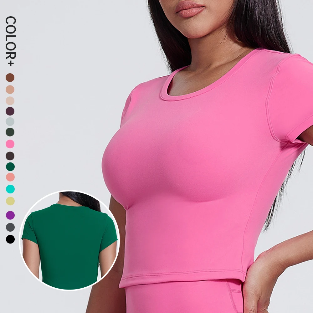 SHINBENE топы с круглым вырезом укороченные короткими рукавами облегающая