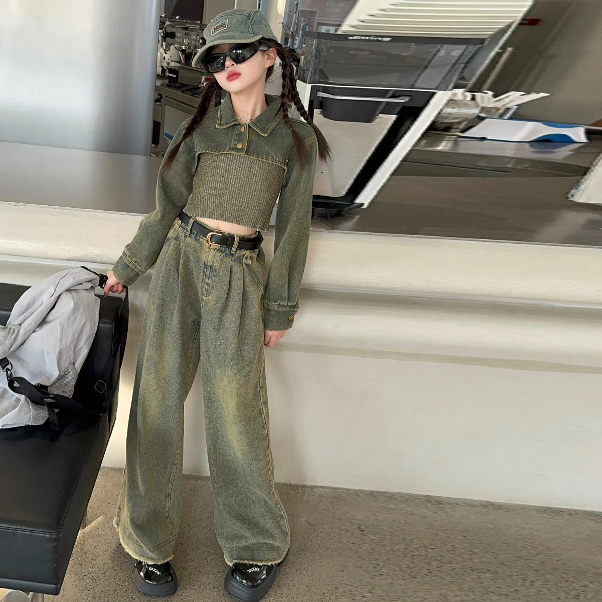 Костюмы для девочек Новинка весна-осень 2024 Трикотажный жилет в Корейском стиле