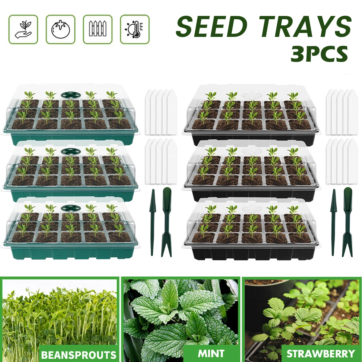 

3pcs 15 Cells Seedlings Starter Trays with Transparent Lid and Holes Resusable Seedling Tray Plant Starter Kit Plastic Seed