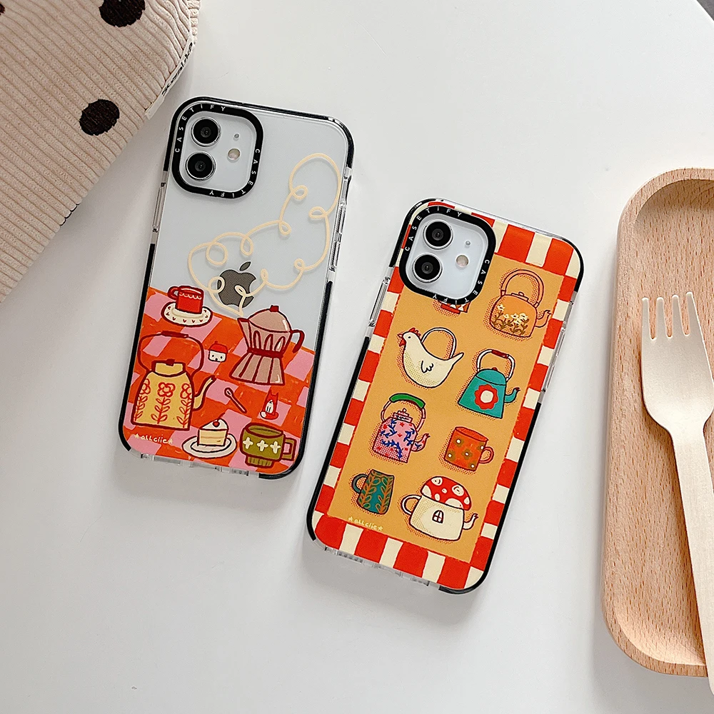 

Cute Cartoon Teapot Phone Case for iPhone Xr X Xs Max Ins Korean Transparent Silicone Cover for iPhone 11 12 13 Pro Max