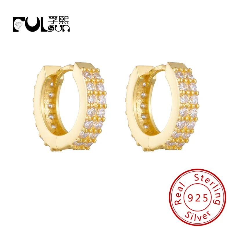 Двойные Круглые Серьги-кольца Из Фианита Серебро 925 Пробы С Позолотой 14 Карат