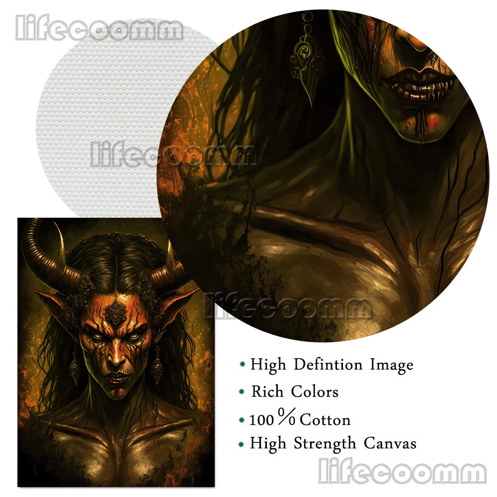 Портрет дьявола с длинными рогами винтажный настенный художественный холст