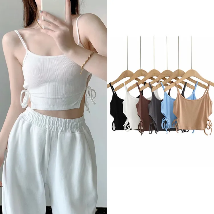 

Sexy Drawstring Rib Knit Crop Tops Ruched Tank Top Women Summer Camis Backless Fashion Tube Top Female Sleeveless Cropped Vest