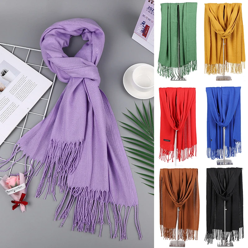 

Новый кашемировый шарф зимняя утепленная теплая шаль из пашмины Шерстяные вязаные шарфы на шею сплошной хиджаб головные повязки длинные шарфы с кисточками