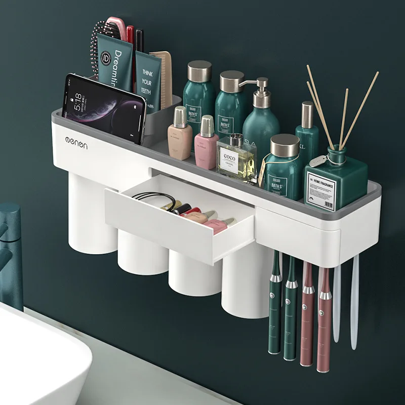 

Bathroom Toothbrush Holders Strong Adsorption Magnetic Cup Waterproof Free Punching Storage Rack For Home Accessories Sets