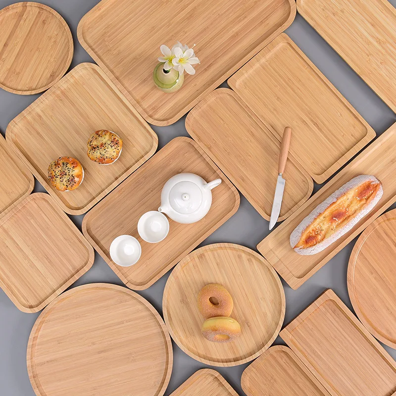 Bandeja de bambú para té, bandeja de bambú japonesa, bandeja rectangular para aperitivos, juego de té redondo, bandeja de fruta, bandejas de madera