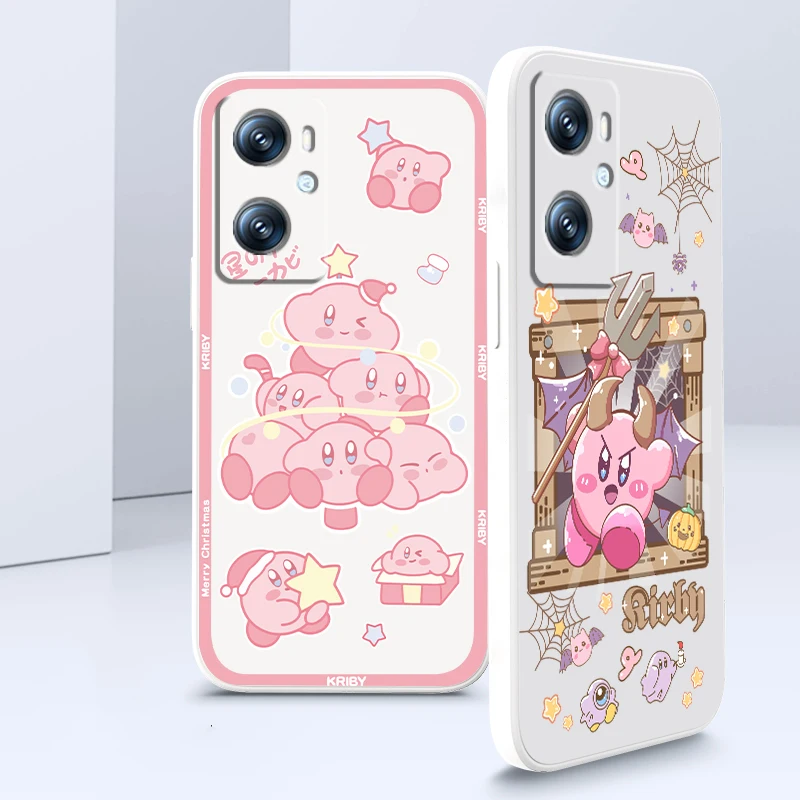 

Game Cartoon Cute Kriby Art Liquid Rope Phone Case For OPPO Find X5 X3 Lite F21 A96 A94 A93 A77 A76 A74 A72 A57 A53S A16 A9 5G