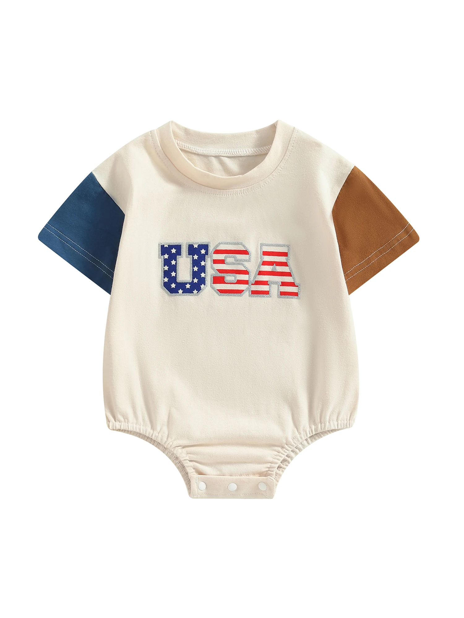 

LWXQWDS Independence Day Infant Baby Romper Contrast Color Letter Print Short Sleeve Crew Neck Jumpsuits Summer Newborn