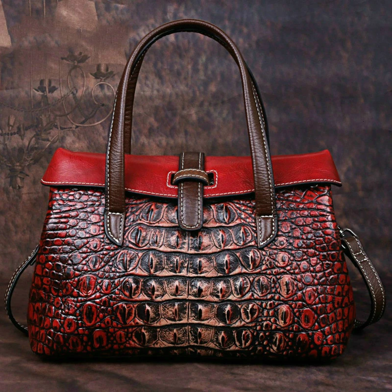 

New Genuine Leather Retro Luxury Women Handbags For Female Handmade Shoulder Bag Alligator Personalized Women Bags