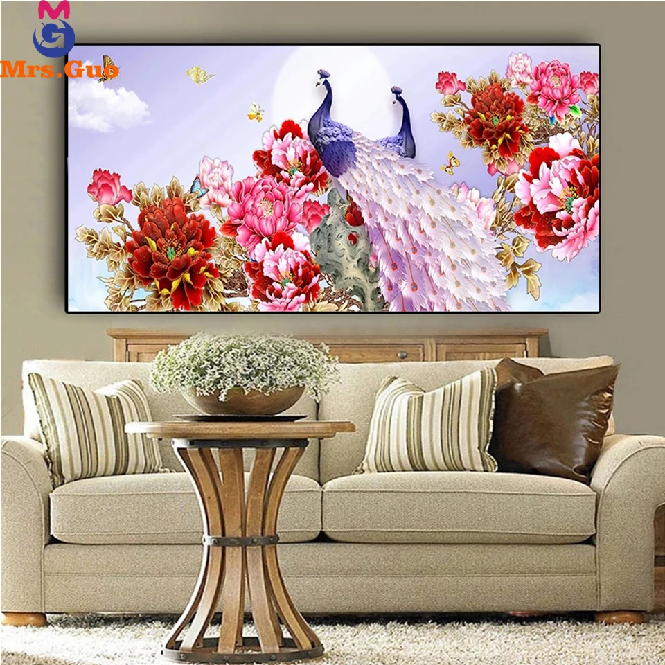 

Алмазная 5D Вышивка «сделай сам», набор для рисования с павлином, цветком, квадратными и круглыми стразами, мозаика с животными, вышивка крес...