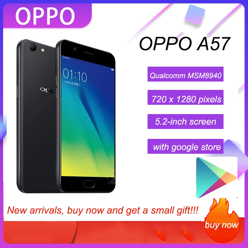 

Celular Oppo A57 Smartphone 3G 32GB Qualcomm Snapdragon 435 5.2inches 1280*720Hot Sale
