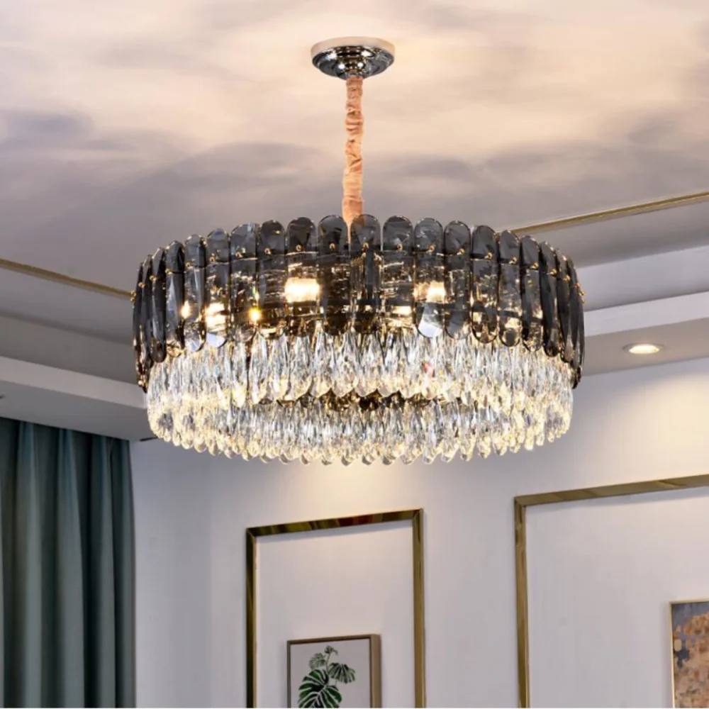 Luxury crystal chandelier living room modern lighting Villa Hotel Dining Room LED decorative lighting in grey/Champagne