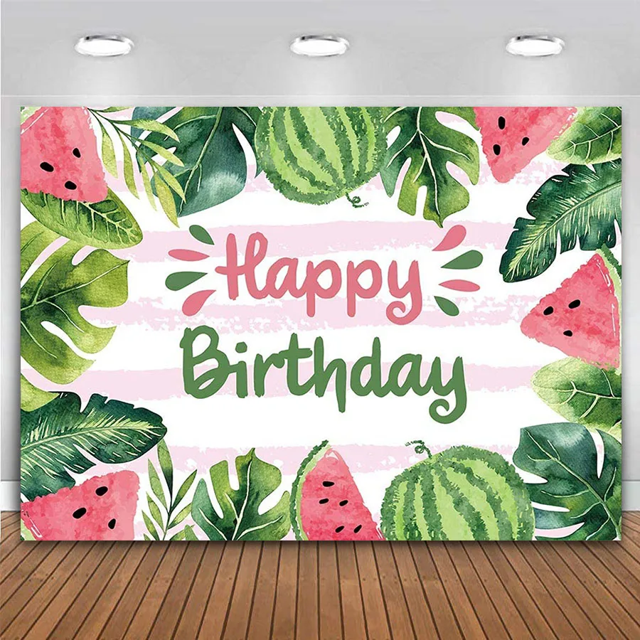 

Summer Fruit Watermelon Theme Photography Backdrop Watercolor Happy Birthday Party Banner Decoration Background for Baby Shower