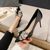 womens satin high heel shoes pointed toe party rhinestones crystal pumps butterfly knot spring mules black